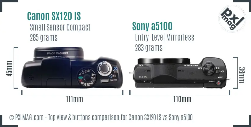 Canon SX120 IS vs Sony a5100 top view buttons comparison