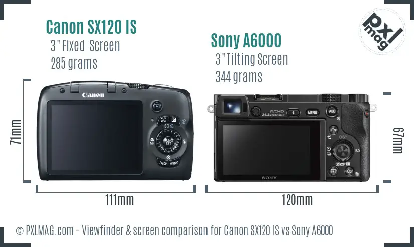 Canon SX120 IS vs Sony A6000 Screen and Viewfinder comparison Canon SX120 IS vs Sony A6000 Screen and Viewfinder comparison