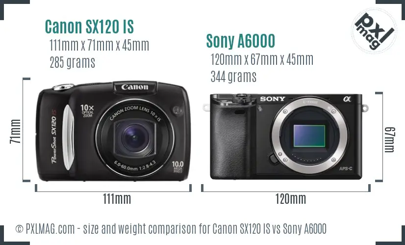 Canon SX120 IS vs Sony A6000 size comparison Canon SX120 IS vs Sony A6000 size comparison