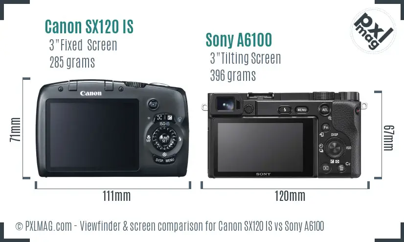 Canon SX120 IS vs Sony A6100 Screen and Viewfinder comparison