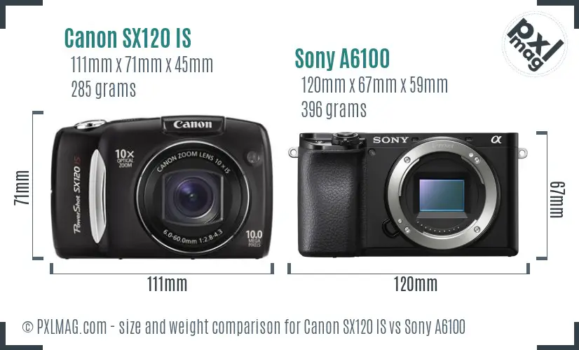 Canon SX120 IS vs Sony A6100 size comparison