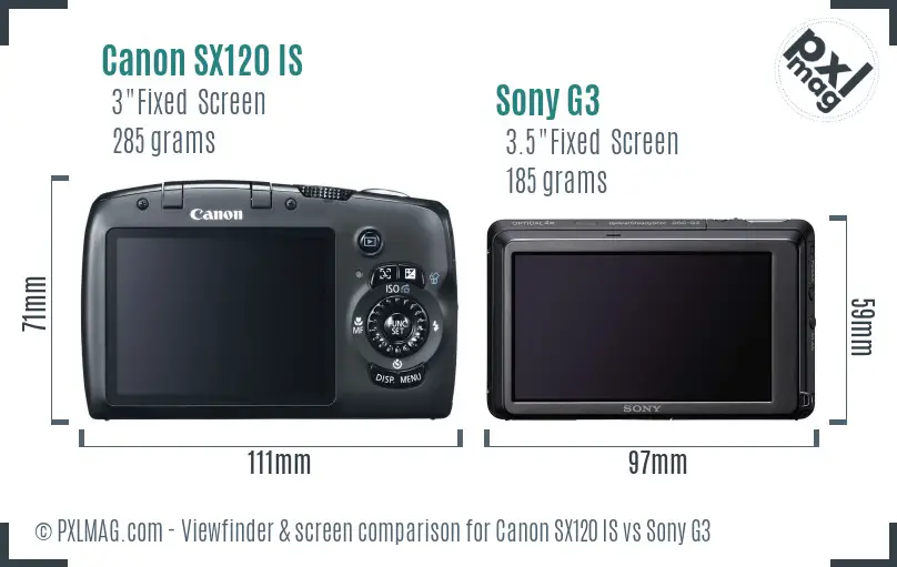 Canon SX120 IS vs Sony G3 Screen and Viewfinder comparison