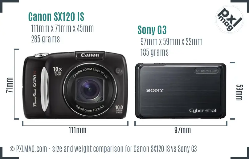 Canon SX120 IS vs Sony G3 size comparison