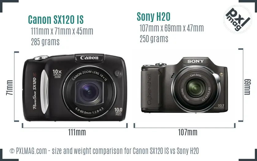 Canon SX120 IS vs Sony H20 size comparison Canon SX120 IS vs Sony H20 size comparison