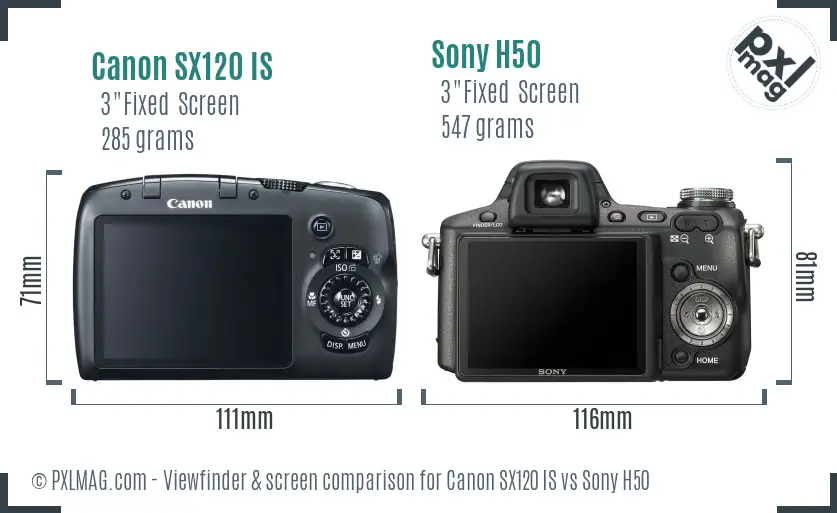 Canon SX120 IS vs Sony H50 Screen and Viewfinder comparison
