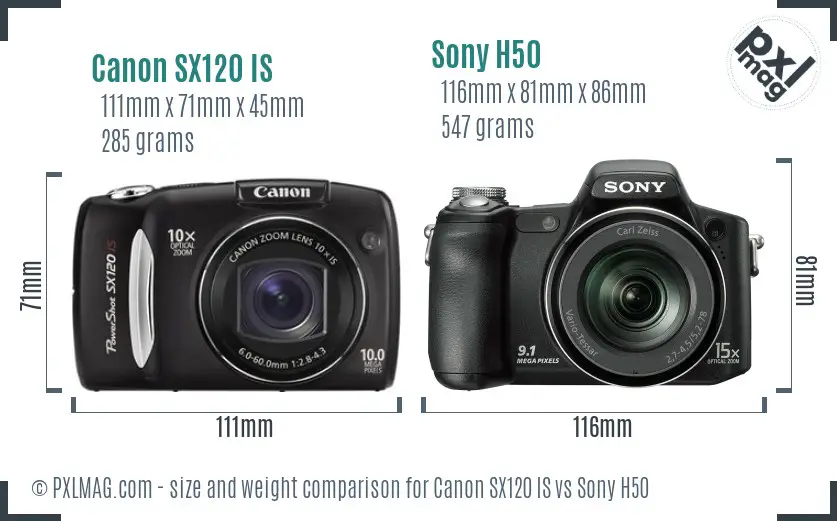 Canon SX120 IS vs Sony H50 size comparison