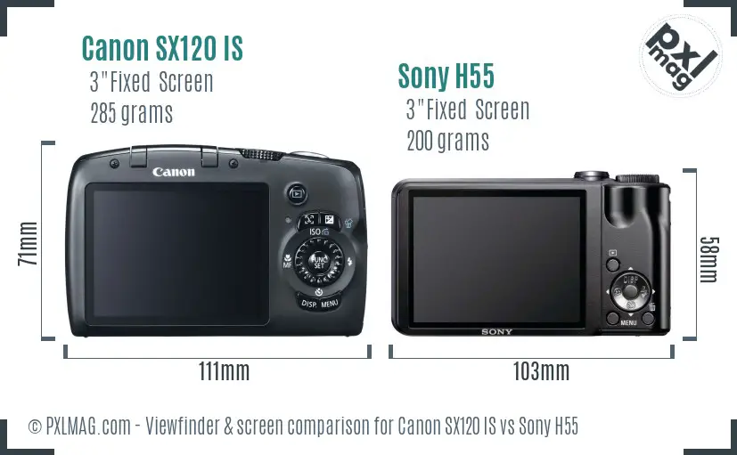 Canon SX120 IS vs Sony H55 Screen and Viewfinder comparison Canon SX120 IS vs Sony H55 Screen and Viewfinder comparison