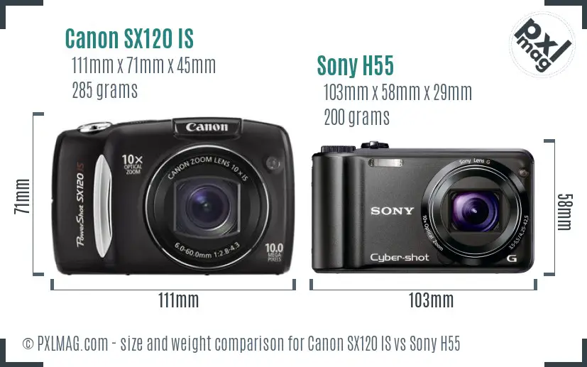 Canon SX120 IS vs Sony H55 size comparison Canon SX120 IS vs Sony H55 size comparison