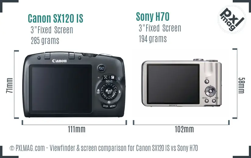 Canon SX120 IS vs Sony H70 Screen and Viewfinder comparison