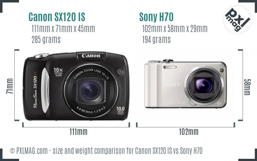 Canon SX120 IS vs Sony H70 size comparison