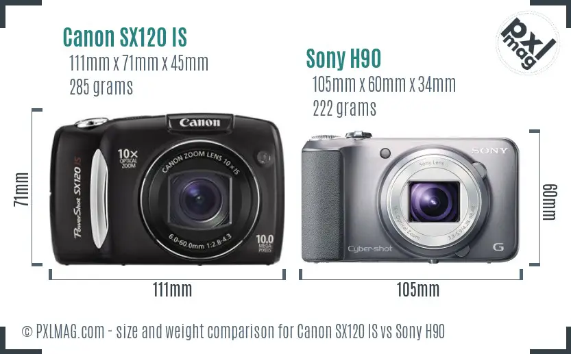 Canon SX120 IS vs Sony H90 size comparison