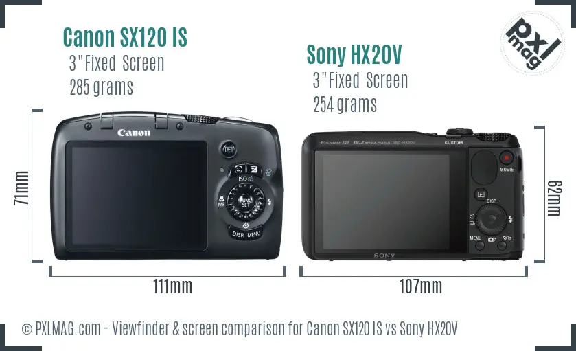 Canon SX120 IS vs Sony HX20V Screen and Viewfinder comparison Canon SX120 IS vs Sony HX20V Screen and Viewfinder comparison