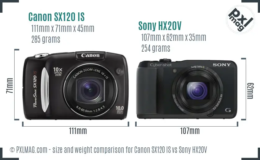 Canon SX120 IS vs Sony HX20V size comparison Canon SX120 IS vs Sony HX20V size comparison