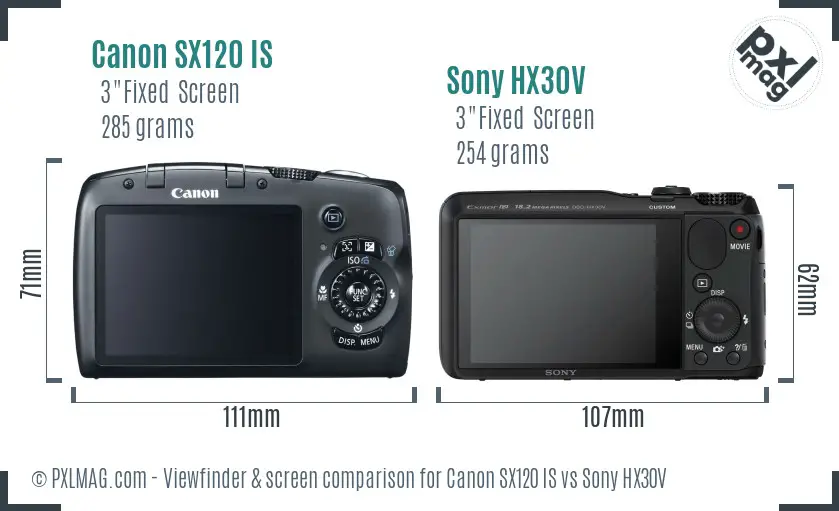Canon SX120 IS vs Sony HX30V Screen and Viewfinder comparison