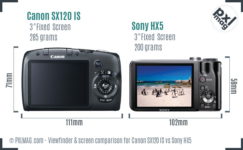 Canon SX120 IS vs Sony HX5 Screen and Viewfinder comparison