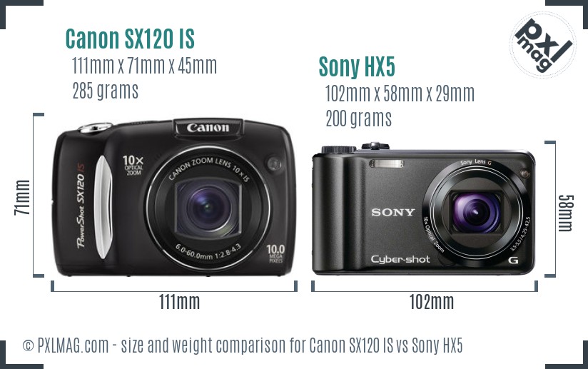 Canon SX120 IS vs Sony HX5 size comparison