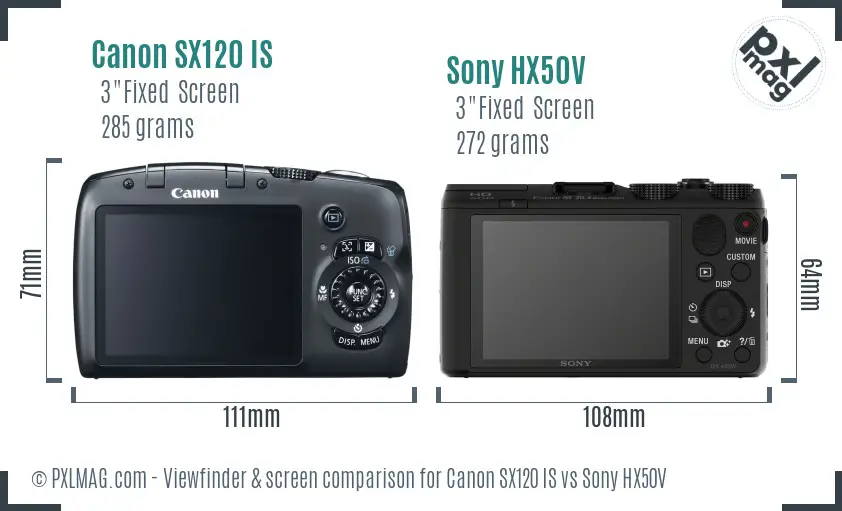 Canon SX120 IS vs Sony HX50V Screen and Viewfinder comparison