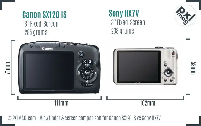 Canon SX120 IS vs Sony HX7V Screen and Viewfinder comparison