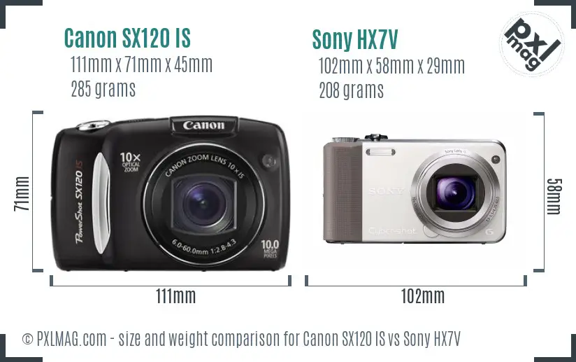 Canon SX120 IS vs Sony HX7V size comparison Canon SX120 IS vs Sony HX7V size comparison
