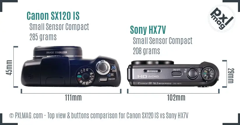 Canon SX120 IS vs Sony HX7V top view buttons comparison