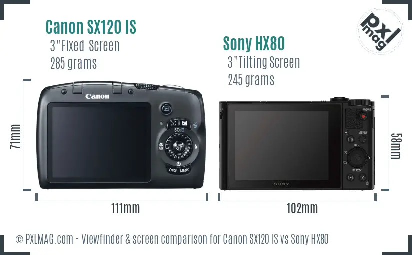 Canon SX120 IS vs Sony HX80 Screen and Viewfinder comparison