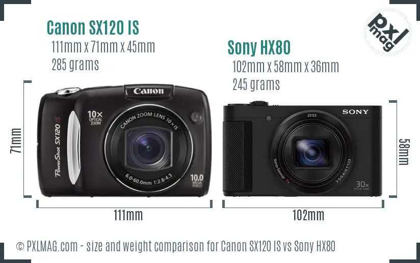 Canon SX120 IS vs Sony HX80 size comparison
