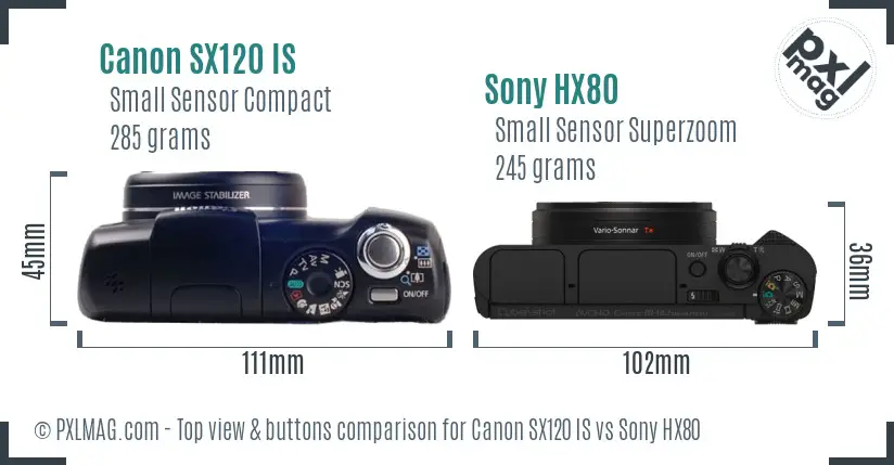 Canon SX120 IS vs Sony HX80 top view buttons comparison