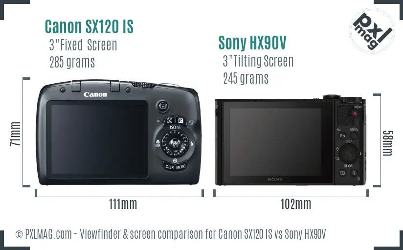 Canon SX120 IS vs Sony HX90V Screen and Viewfinder comparison