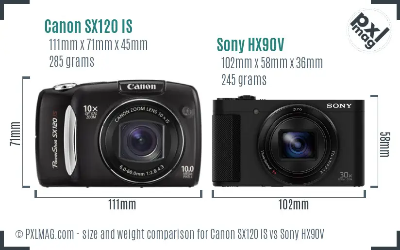 Canon SX120 IS vs Sony HX90V size comparison