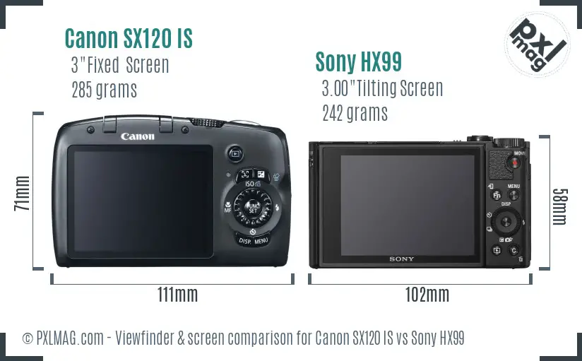 Canon SX120 IS vs Sony HX99 Screen and Viewfinder comparison