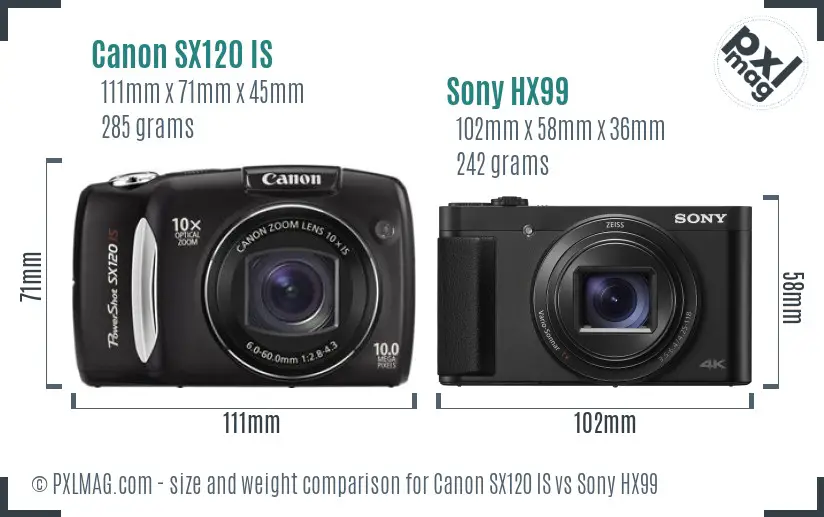 Canon SX120 IS vs Sony HX99 size comparison