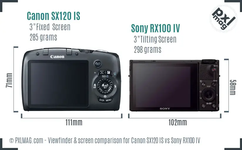 Canon SX120 IS vs Sony RX100 IV Screen and Viewfinder comparison Canon SX120 IS vs Sony RX100 IV Screen and Viewfinder comparison