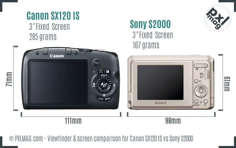 Canon SX120 IS vs Sony S2000 Screen and Viewfinder comparison