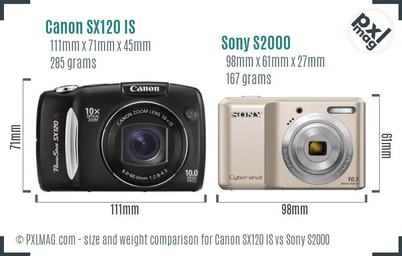 Canon SX120 IS vs Sony S2000 size comparison