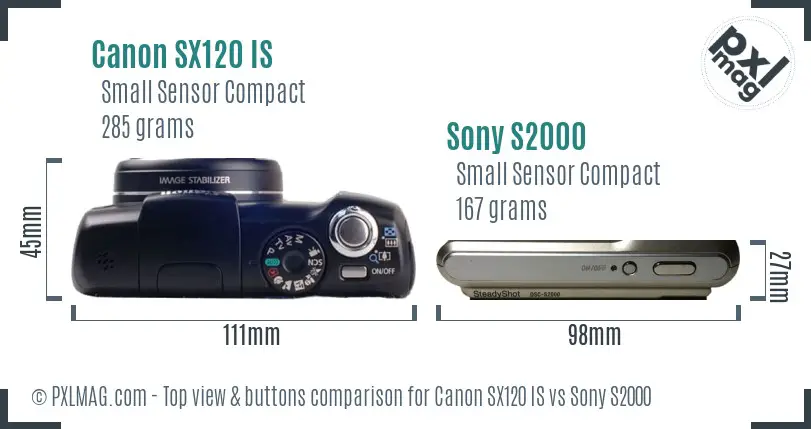 Canon SX120 IS vs Sony S2000 top view buttons comparison