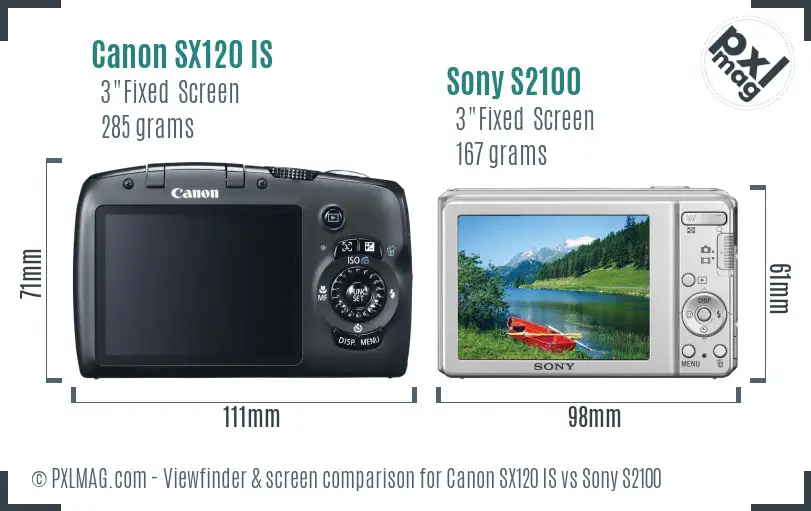 Canon SX120 IS vs Sony S2100 Screen and Viewfinder comparison Canon SX120 IS vs Sony S2100 Screen and Viewfinder comparison