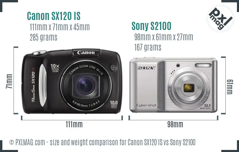 Canon SX120 IS vs Sony S2100 size comparison Canon SX120 IS vs Sony S2100 size comparison