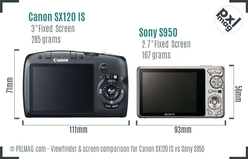 Canon SX120 IS vs Sony S950 Screen and Viewfinder comparison