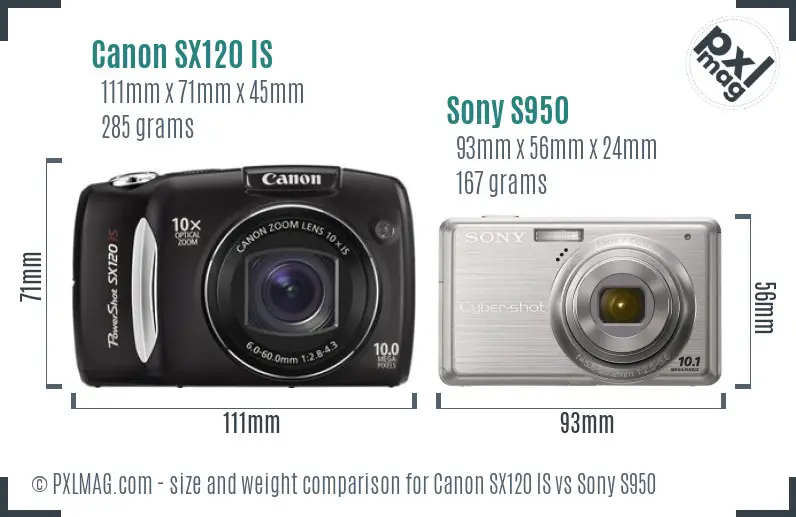 Canon SX120 IS vs Sony S950 size comparison