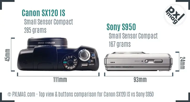 Canon SX120 IS vs Sony S950 top view buttons comparison