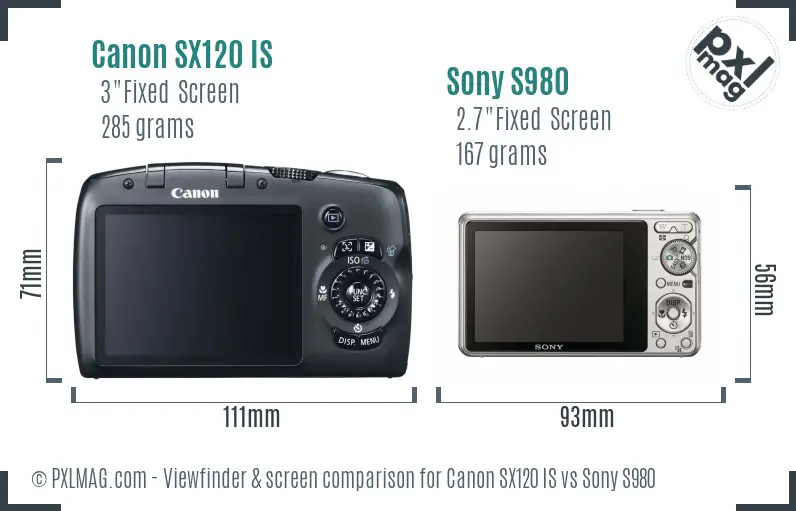 Canon SX120 IS vs Sony S980 Screen and Viewfinder comparison