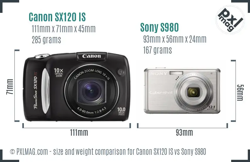 Canon SX120 IS vs Sony S980 size comparison