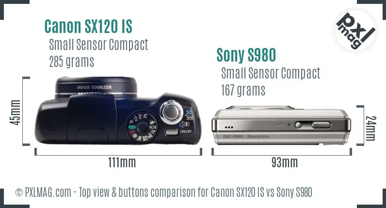 Canon SX120 IS vs Sony S980 top view buttons comparison