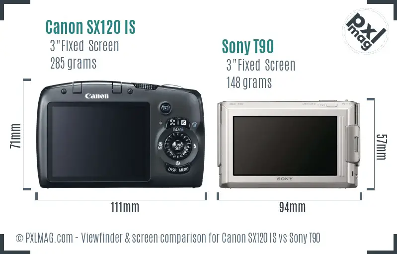 Canon SX120 IS vs Sony T90 Screen and Viewfinder comparison