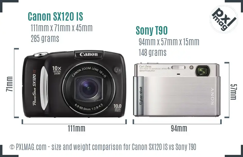 Canon SX120 IS vs Sony T90 size comparison