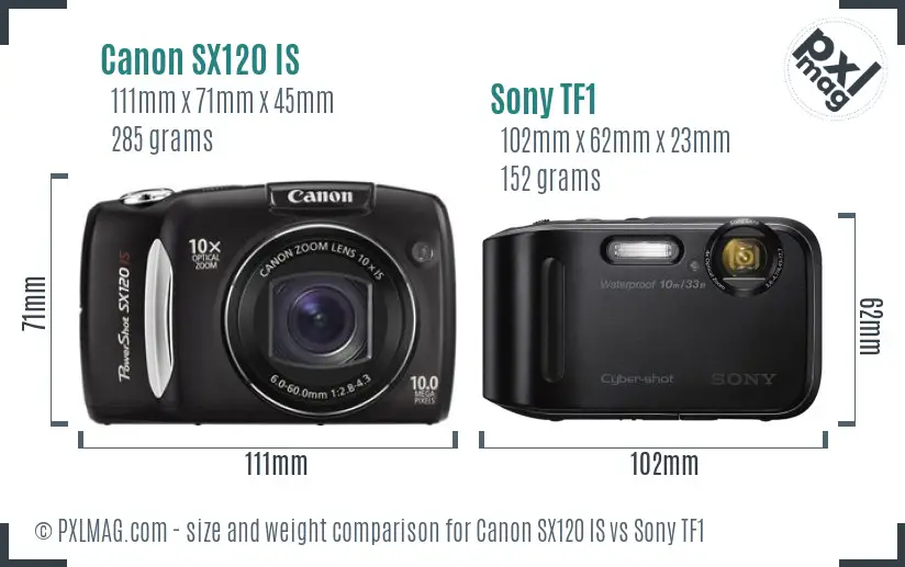 Canon SX120 IS vs Sony TF1 size comparison