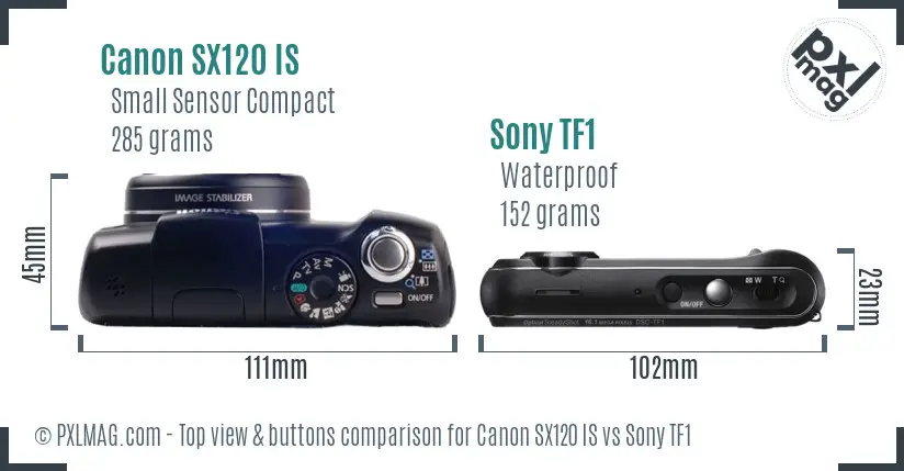 Canon SX120 IS vs Sony TF1 top view buttons comparison