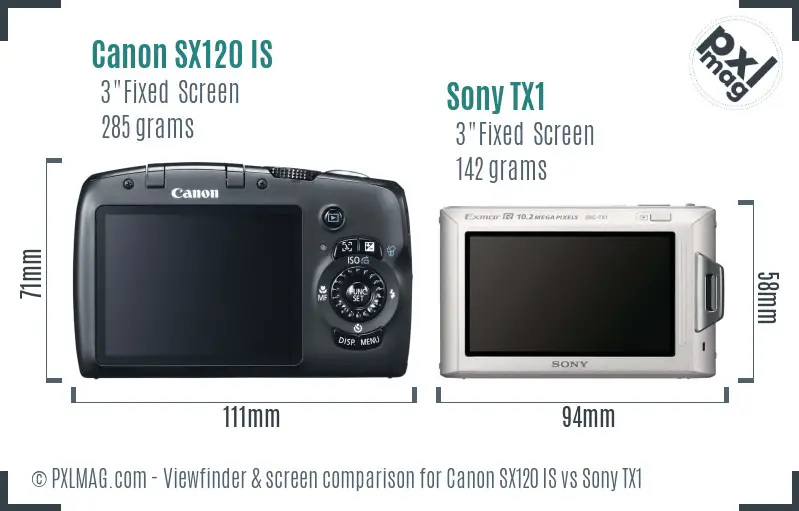 Canon SX120 IS vs Sony TX1 Screen and Viewfinder comparison