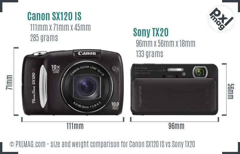 Canon SX120 IS vs Sony TX20 size comparison