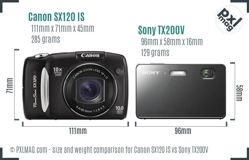 Canon SX120 IS vs Sony TX200V size comparison Canon SX120 IS vs Sony TX200V size comparison